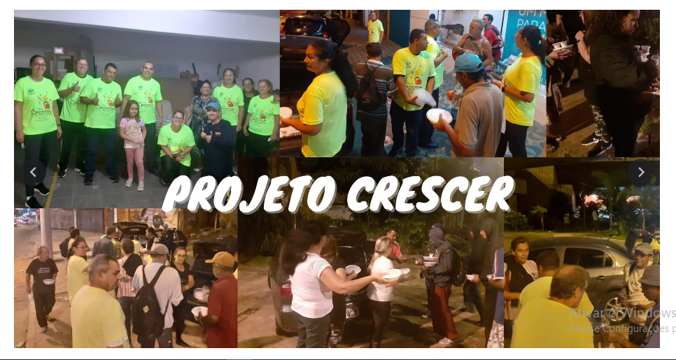 Voluntários do Projeto Crescer entregando marmitex e cestas básicas